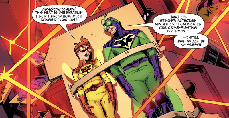 Dragonflyman and Stinger talking about their current predicament.